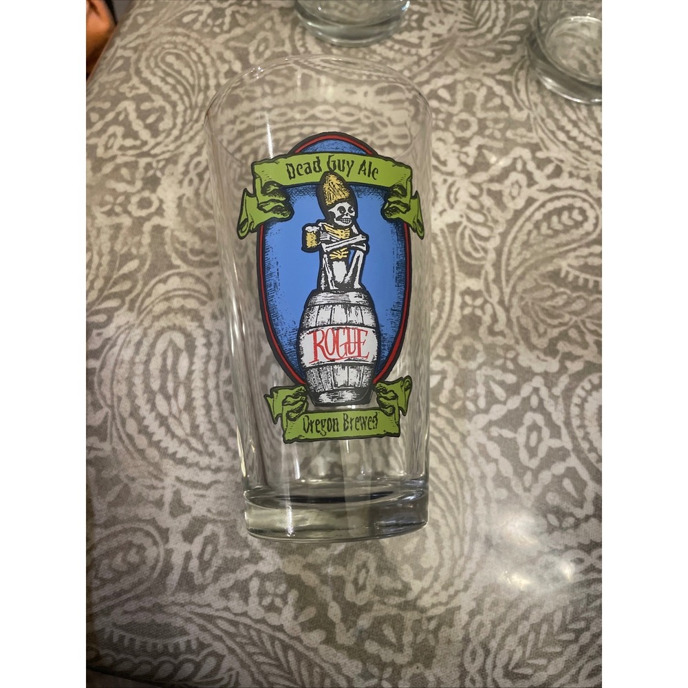Rogue Ales Dead Guy Ale Pint Glass Oregon Brewed Skeleton Beer Tumbler Barware